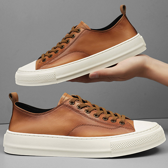 Men's Top-Grain Cowhide Casual Shoes British Style Low-Top Flat Shoes